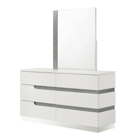 New Classic Furniture Paradox Solid Wood 6-Drawers Dresser with Mirror in White