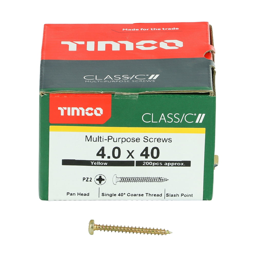 Timco - Classic Multi-Purpose Screws - PZ - Pan Head - Yellow (Size 4.0 x 40 - 200 Pieces)
