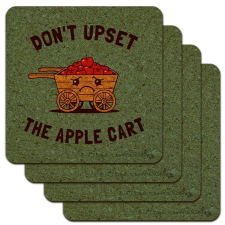 

Don t Upset the Apple Cart Funny Humor Low Profile Novelty Cork Coaster Set