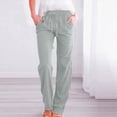 thumbnail image 2 of KPOPLK Women Summer Elastic Waist Drawstring Cotton Linen Palazzo Pants Wide Leg Long Lounge Beach Pant Trousers with Pocket Size L,Grey, 2 of 5