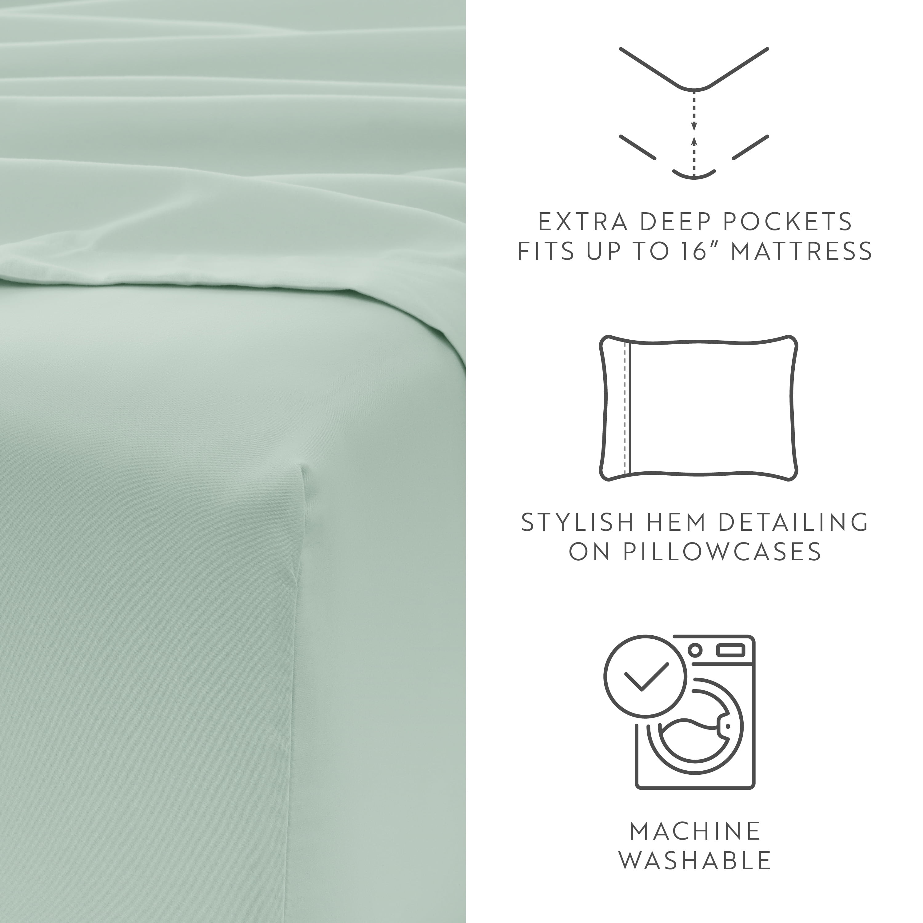 Full, Mint Solid Microfiber 6 Piece Bed Sheet Set, by Noble Linens