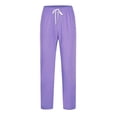thumbnail image 3 of cocolona Womens Solid Color Casual Work Pants Elastic Waist Straight Wide Leg Work Uniform with Pockets, 3 of 5