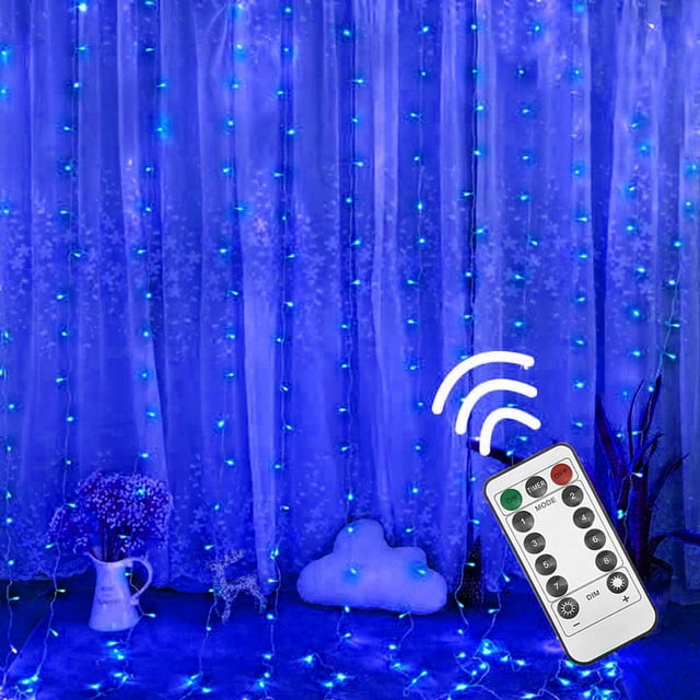 Meiiso Discounted Stock! 300Led Decorative Light String Usb Copper Wire Light Blue Light, Curtain Stripe Lights, 300Led 8 Modes Remote Control Fairy String Lights Decora, 5.07*3.9*1.17In