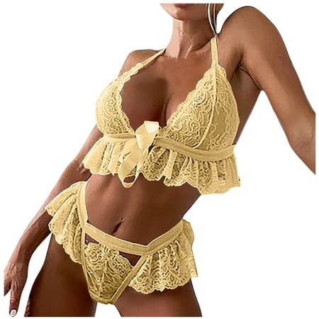 Lingerie for Women Lace Trim Babydoll Spaghetti Straps V Neck Push Up Bra Naughty Underwear Womens Sexy Lingerie Mesh Sheer Nightie