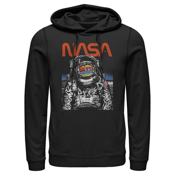 Men's NASA Astronaut Moon Reflection Vintage Retro  Pull Over Hoodie Black 2X Large