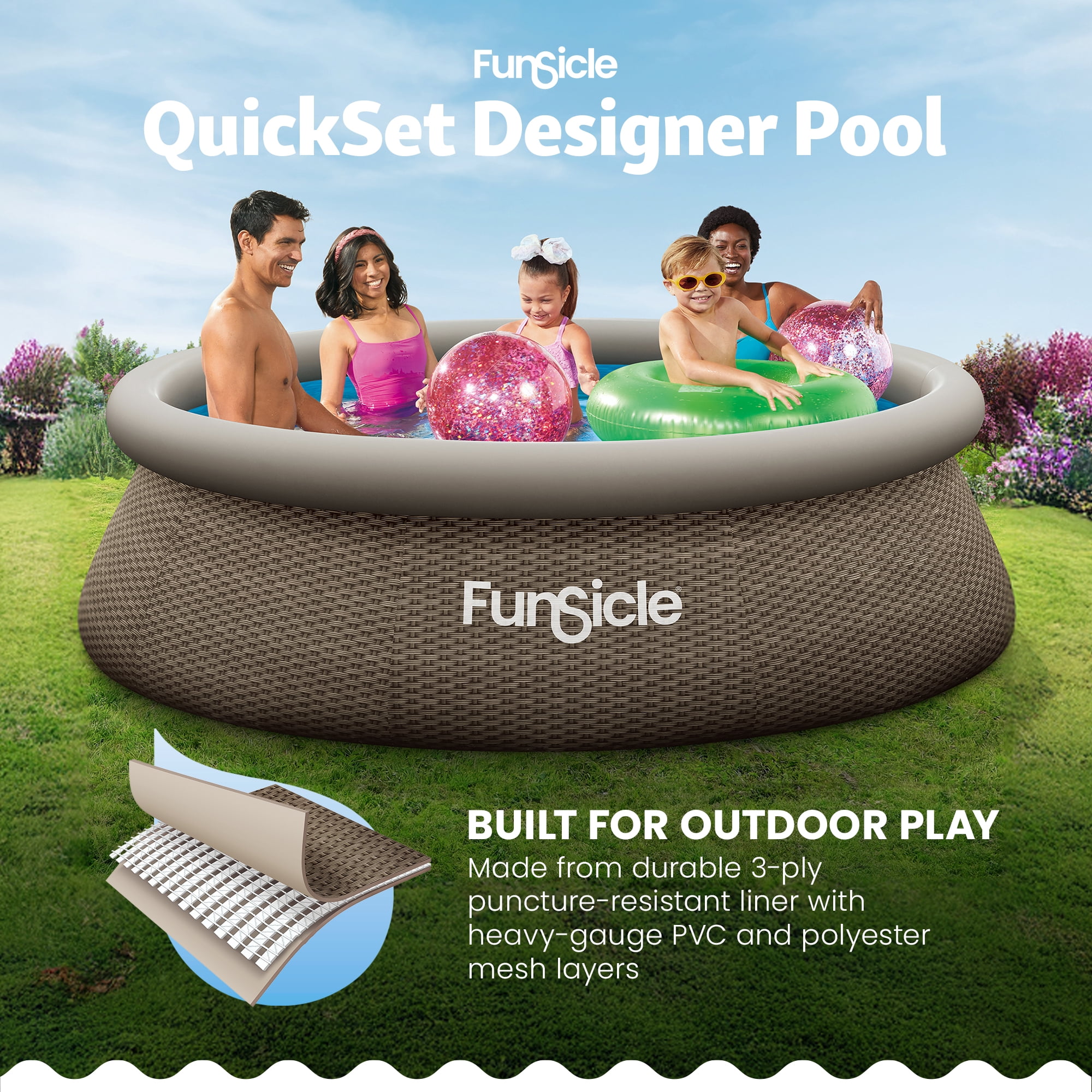 Funsicle Quickset 10’ x 30” Round Inflatable Top Ring Above Ground Swimming Pool Set
