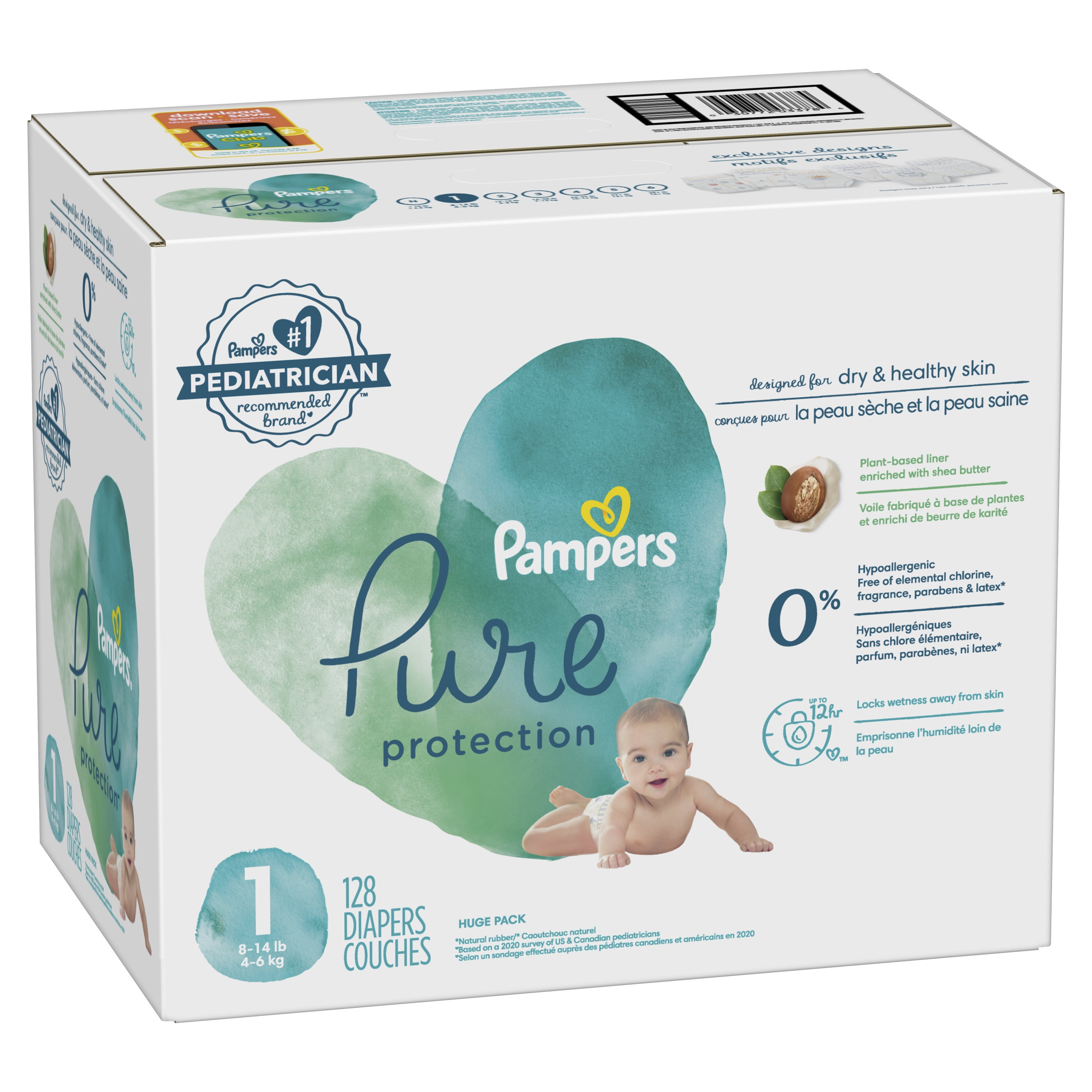 Pampers Pure Diapers Size 1, 128 Count (Select for More Options)