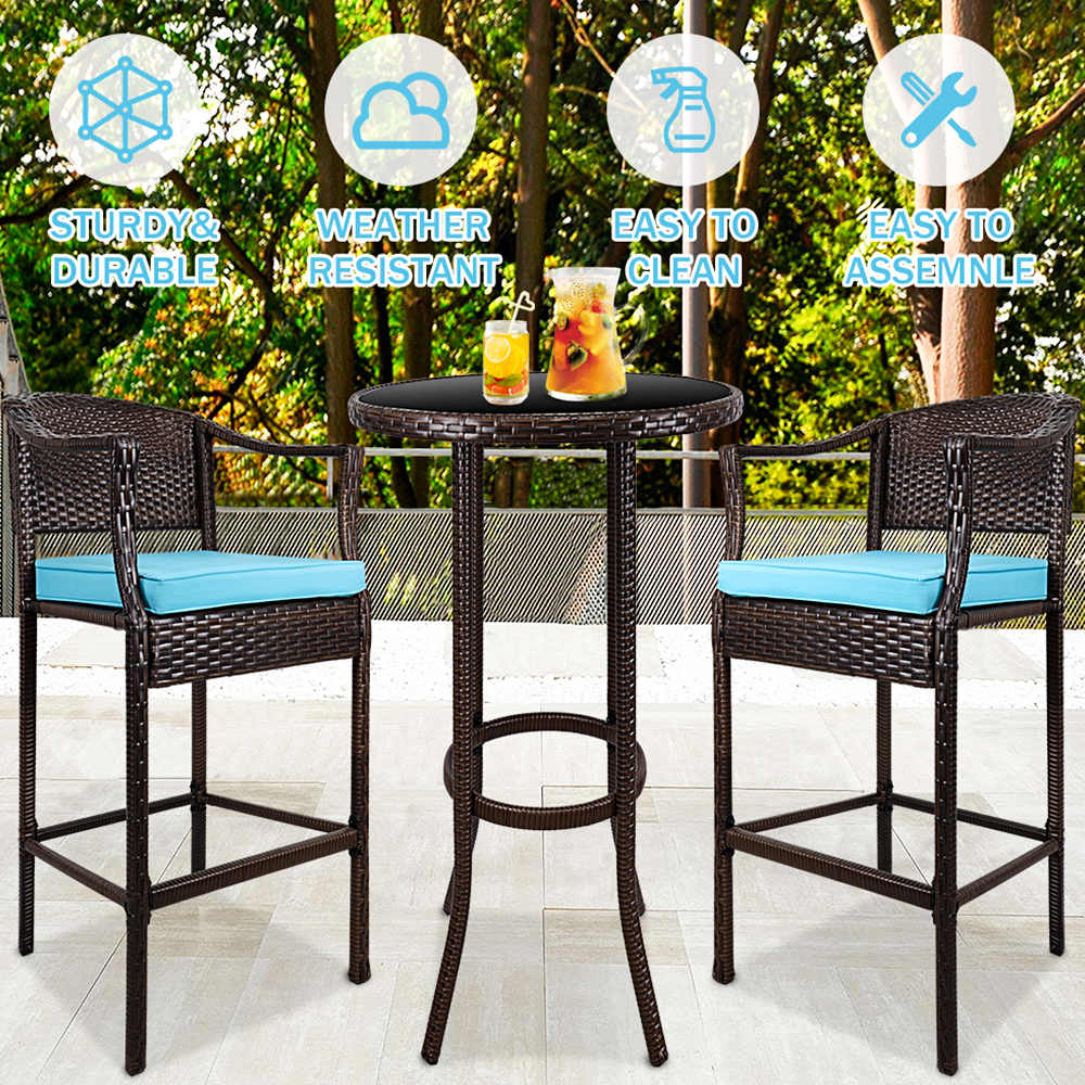 Outdoor High Top Table and Chair, Patio Furniture High Top Table Set with Glass Coffee Table, Removable Cushions, Outdoor Bar Table with Chair, Patio Bistro Set for Backyard Poolside Balcony, Q17052 - image 5 of 13