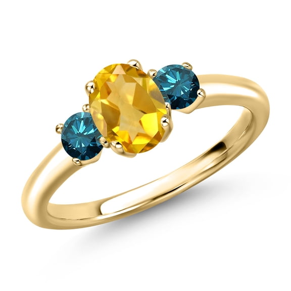 Gem Stone King 10K Yellow Gold Yellow Citrine and Blue Diamond Engagement Ring for Women | 1.05 Cttw | Oval 7X5MM | Gemstone November Birthstone | Size 5