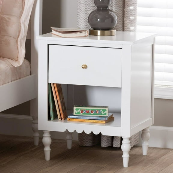 Baxton Studio Roni Modern White Wood 1-Drawer Nightstand with Scalloped Edges