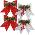 thumbnail image 1 of 4 piezas de nudos decorativos de Navidad, nudos de lentejuelas rojas para árbol de Navidad, nudos para adorno de árbol de Navidad, nudos de guirnalda, corona de Navidad (rojo, plateado, 7 x 6,7, 1 of 5