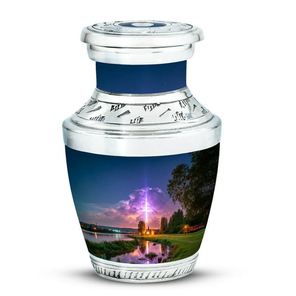 MUKTIVE Cross Memorial Urn for Human Ashes for Adult Male Remains, Keepsake Blue Burial Urn for Ashes for Men & Women, Cloud Cremation Urns, 3 Inch