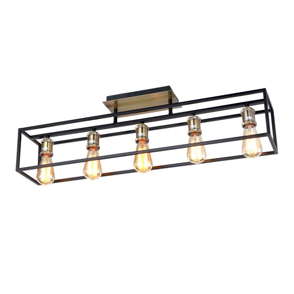 5Light Industrial Ceiling Light Rectangular Farmhouse Matte Black Metal Vintage Pendant