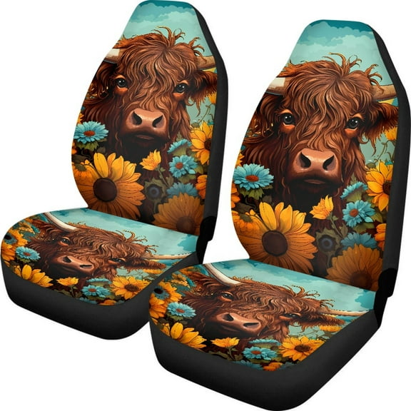 Jeiento Cattle Car Seat Covers Front Seats,Sunflower Automotive Bucket Seat Cover Comfort Seat Protector Cushion Pad Universal Fit for Most Cars,SUV,Sedan,Truck,or Van,2 Pcs