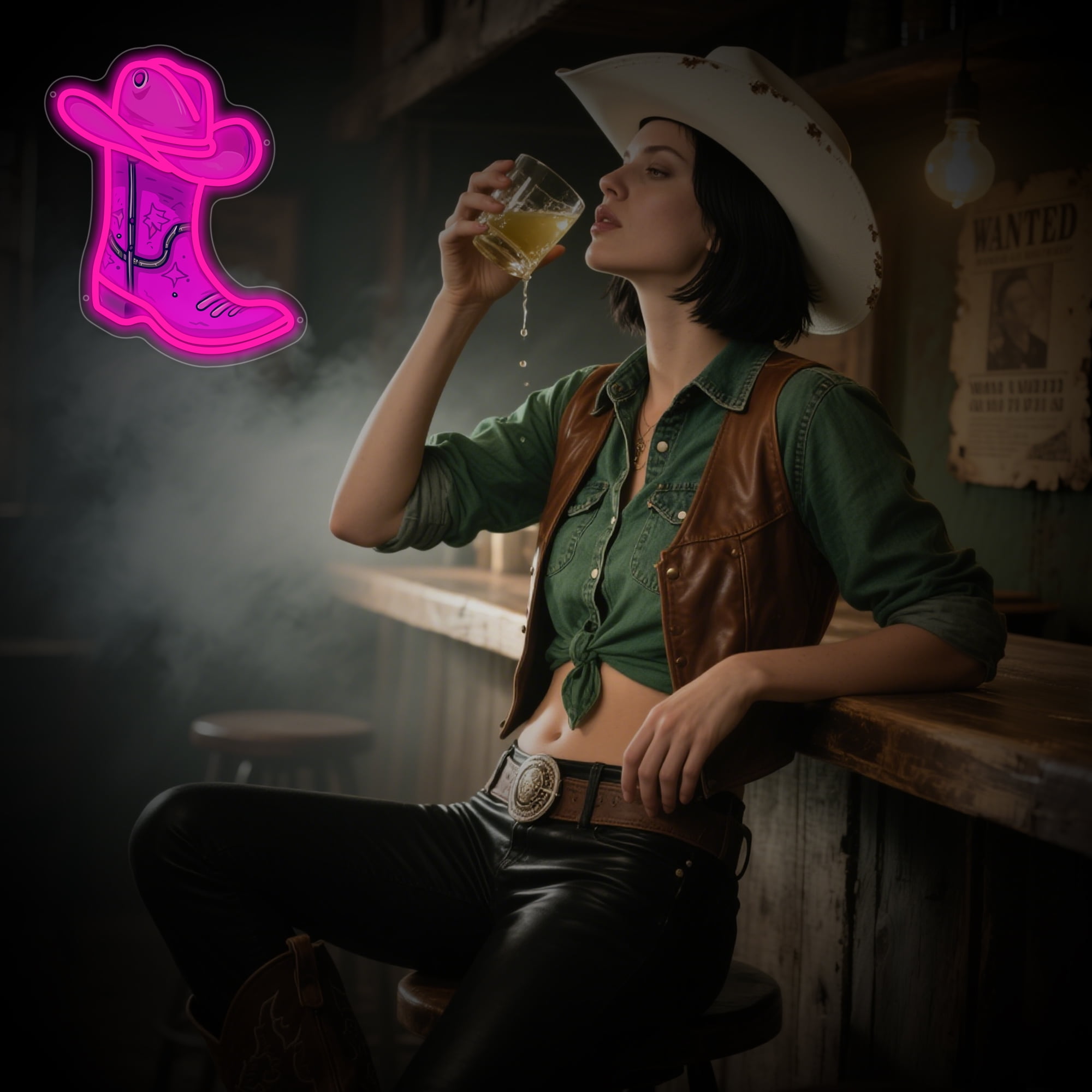 Cowboy Boot with Hat Neon Signs for Wall Decor, Pink Cowgirl Boot Led Sign, Pink Neon Light Sign for Game Room Bedroom Party Bar Decor Birthday Christmas, Neon Gift for Girls