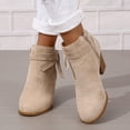 thumbnail image 2 of Rokment Dress Boots for Women Bride Wedding Fall Winter Bow Fashion Pointed Toe Stackable High Heel Ankle Booties Business Office Ladies Short Boots Beige Size 9, 2 of 7