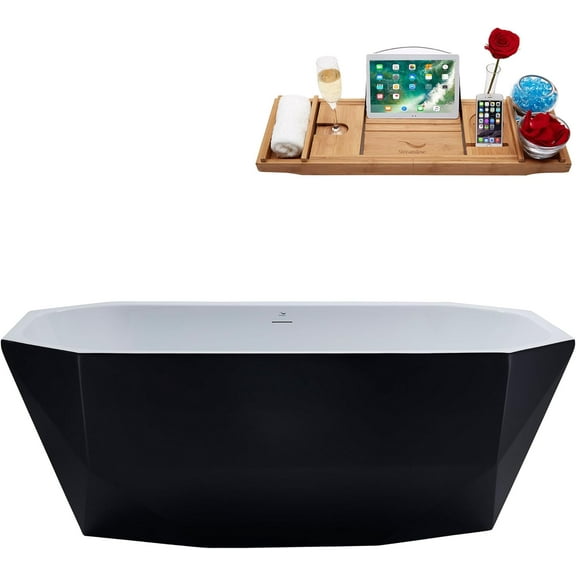 63" Streamline N634PBR Soaking Freestanding Tub and Tray With Internal Drain in Polished Brass