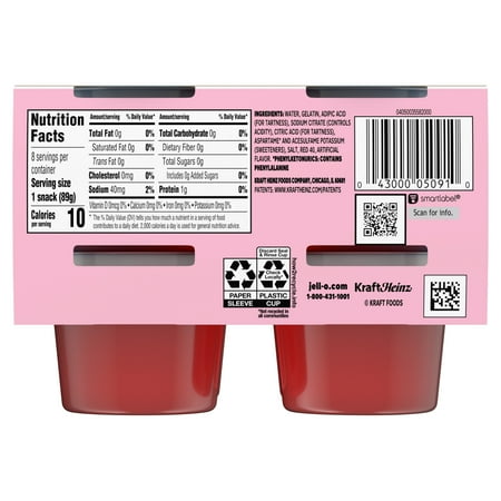 Jell-O Strawberry Sugar Free Jello Cups Gelatin Snack Value Pack, 8 Ct Cups