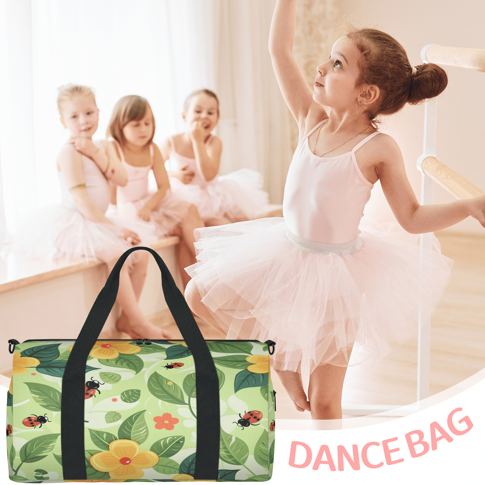 Herdesigns Ladybugs Gym Bag for Women, Duffle Bag for Travel Sport, Lightweight Waterproof Carry on Weekender Overnight Dance Yoga Workout Bags