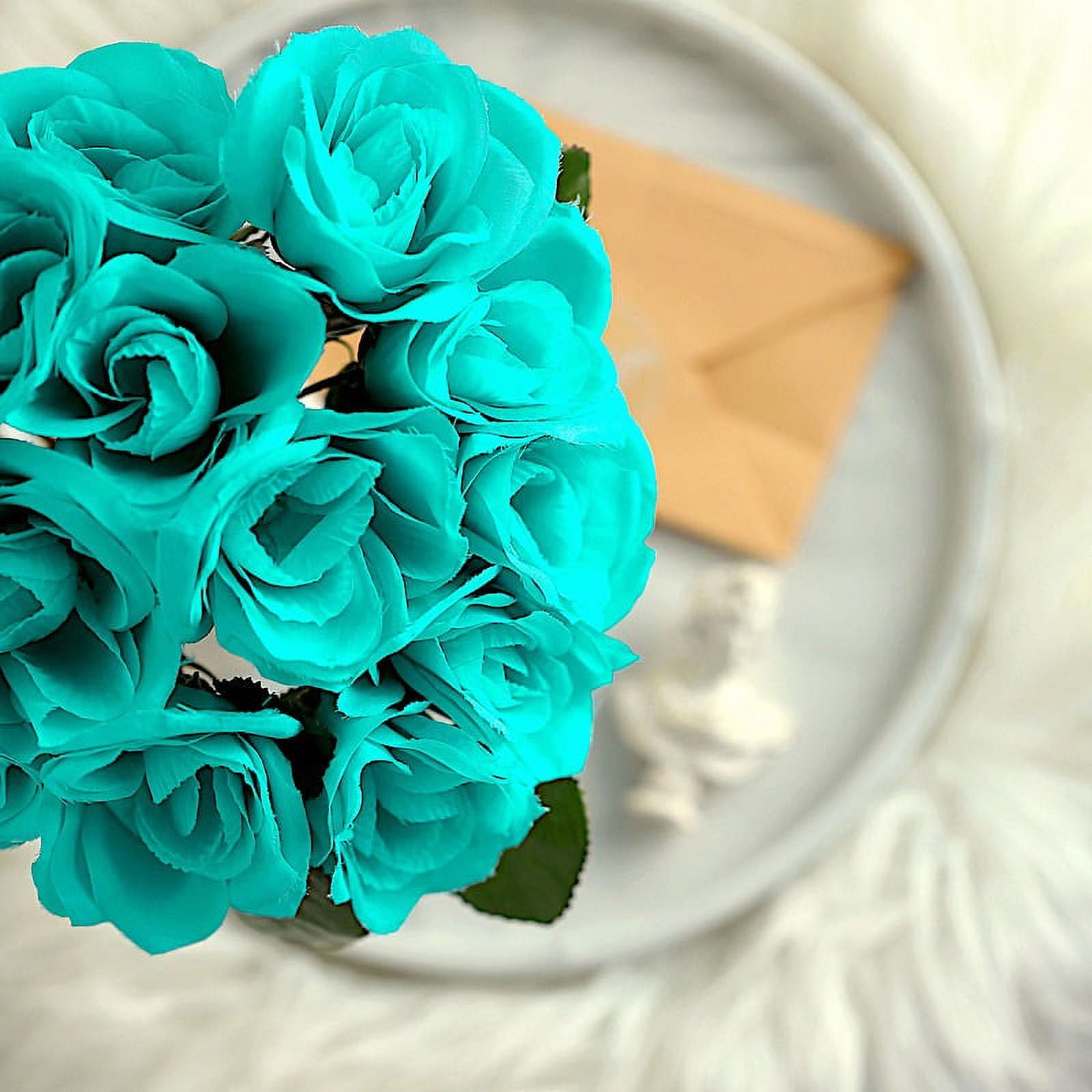 Turquoise Burlap Flowers (12 Pack)