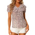 thumbnail image 4 of MODA NOVA Ruffle Tops for Juniors V Neck Short Sleeve Casual Button Down Floral Blouse, 4 of 6