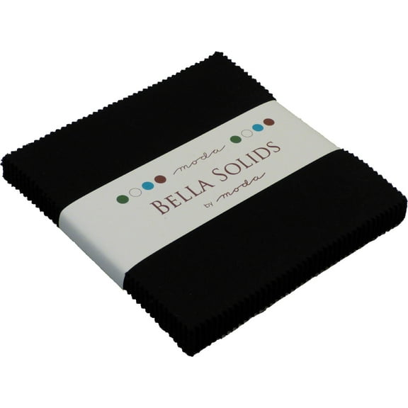 Bella Solids Black Moda Charm Pack; 42 - 5" Precut Fabric Quilt Squares