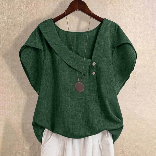 Neewe Button Down Shirts for Womens Petal Sleeve Blouses Irregular Neck Casual Summer Tops Trendy Outfits