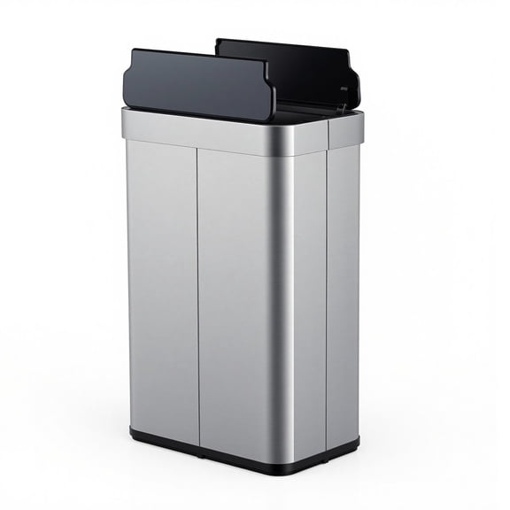 Costway 16 Gallon Trash Can with Wing Lids for Bedroom Bathroom Kitchen, Stay Open,Sliver