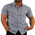 thumbnail image 1 of AMERTEER Mens Linen Button Up Casual Short Sleeve Slim Fit Shirts, 1 of 6