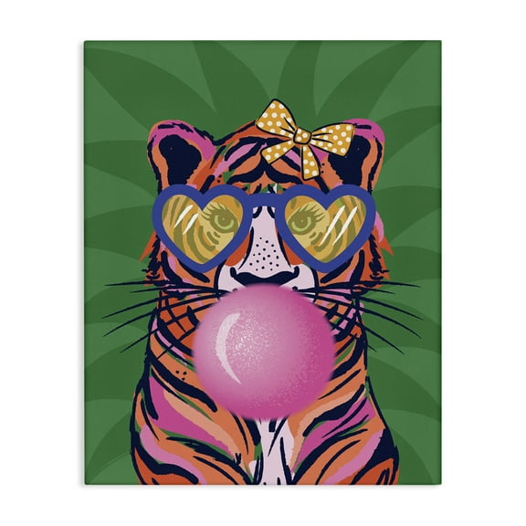 Stupell Industries Glam Tiger Bubble Gum Animals Painting Wrapped Canvas Art Print Wall Art, 16 x 20