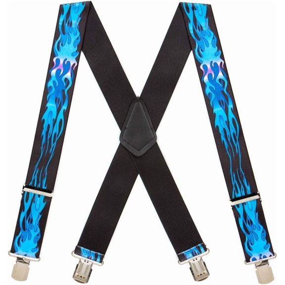 SuspenderStore Flames Suspenders - 2-Inch Wide Elastic - Pin Clip - 2 Colors & 4 Sizes Including Big & Tall