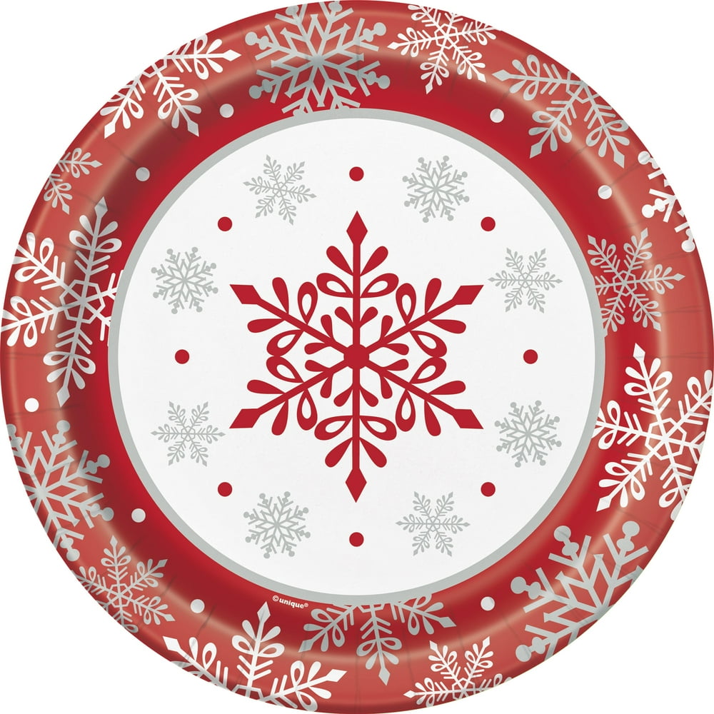 Snowflakes Holiday Paper Dinner Plates, 9in, 20ct