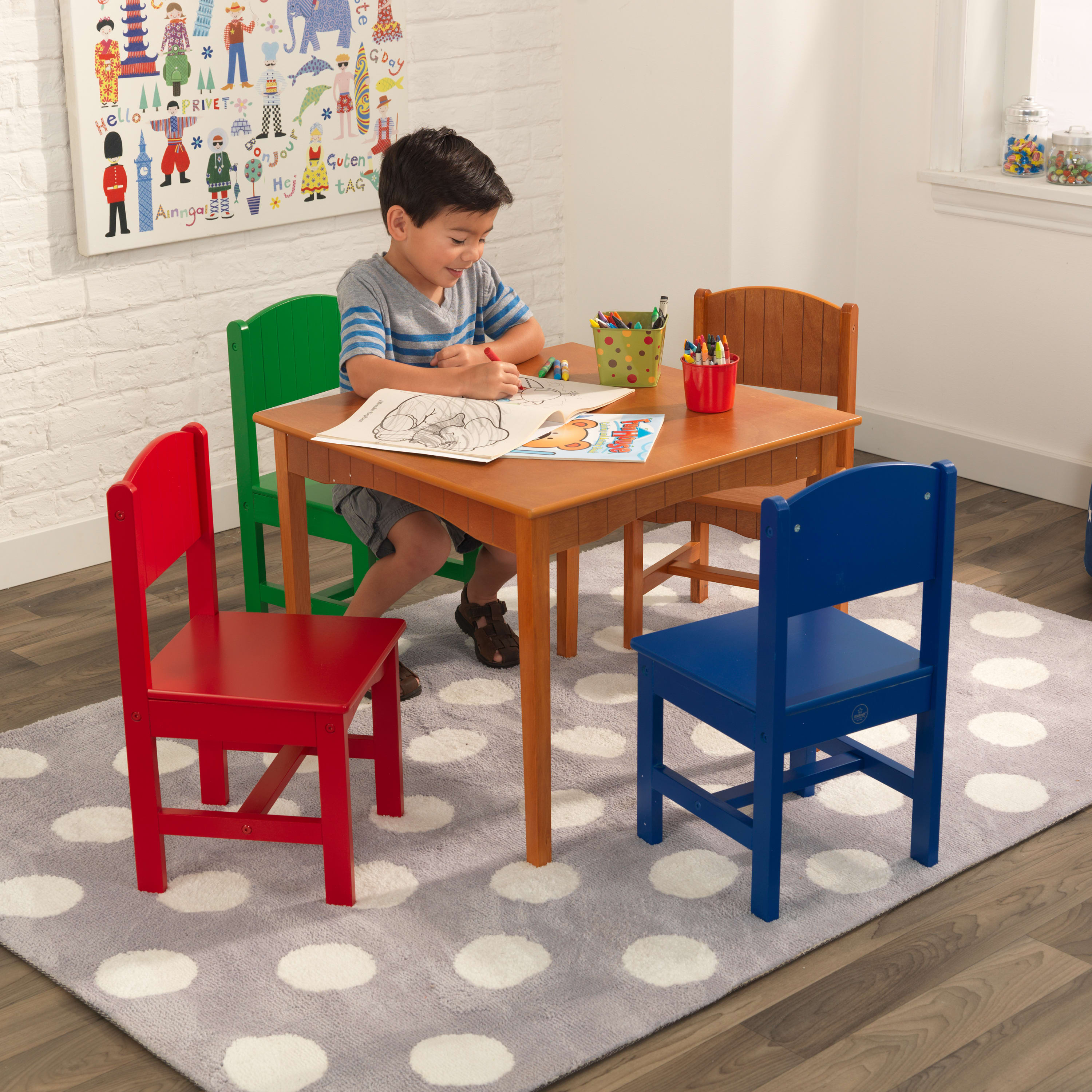 KidKraft Nantucket Wooden Table & 4 Chair Set, Primary Colors - image 2 of 7