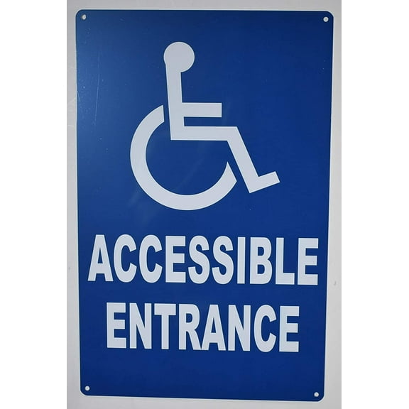 Wheelchair Accessible Entrance Sign (Blue,Aluminium, 9x14)-The Pour Tous Blue LINE(ref-2022-4)