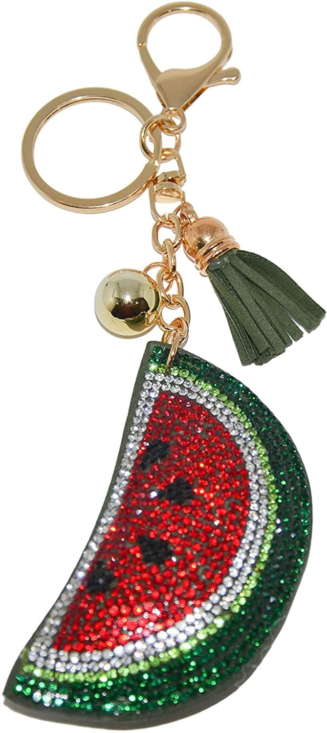 Rhinestone Bling Key Chain Fob Phone Purse Charm Red and Green Strawberry Fruit 
