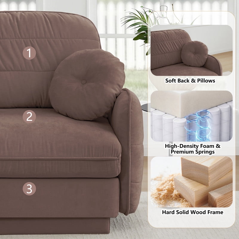 Chenille Modular Sofa, 2-Seater Deep Seat Cloud Couch, Upholstered Sofa with Round Pillows, Quilted Back Cushions & Recessed Base, Modern Sofa for Living Room, Apartment,Rose Dust
