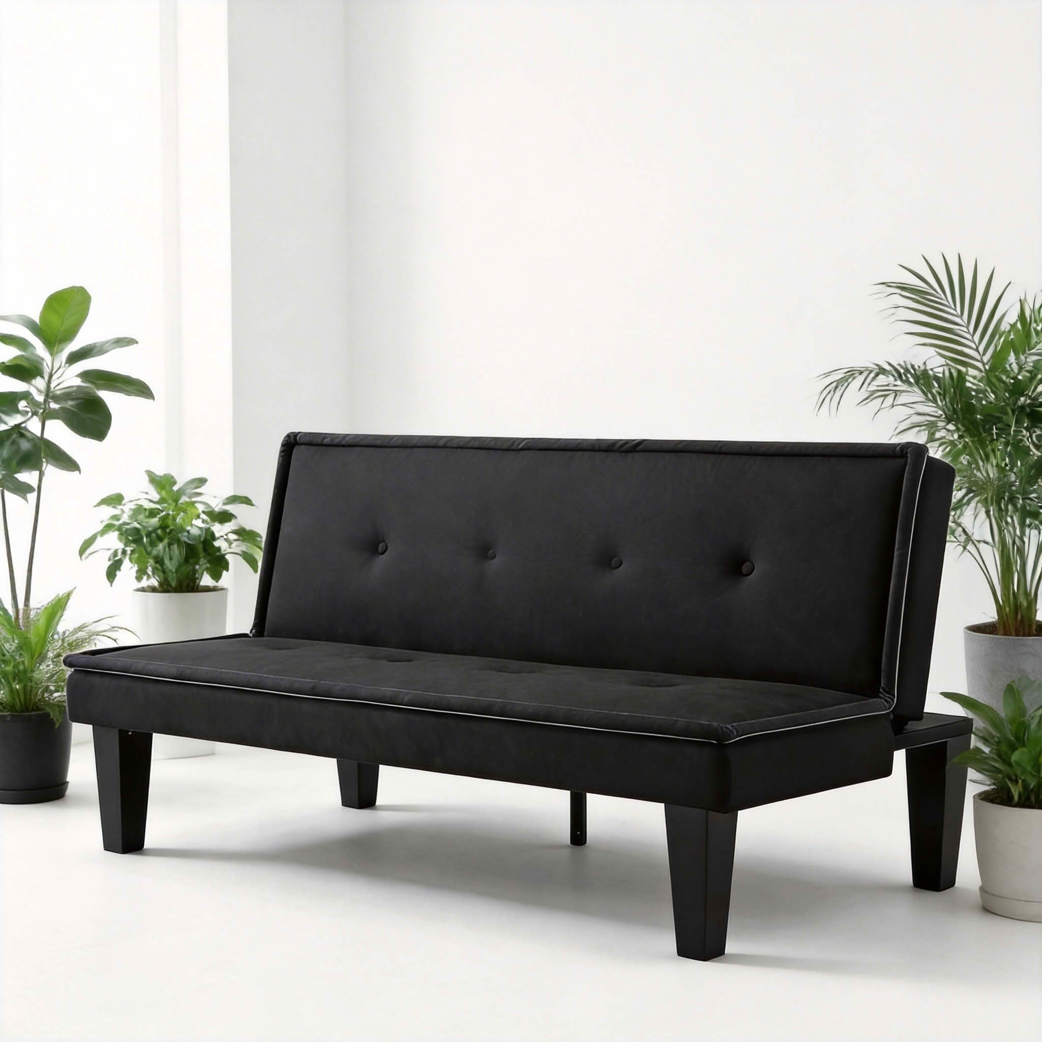 MAYEERTY 62.99" Convertible Futon Sofa Bed, Twin Size 2-Seater Sleeper Couch with 5-Position Adjustable Backrest, Faux Suede Sofa for Home Office Guest Room，Black