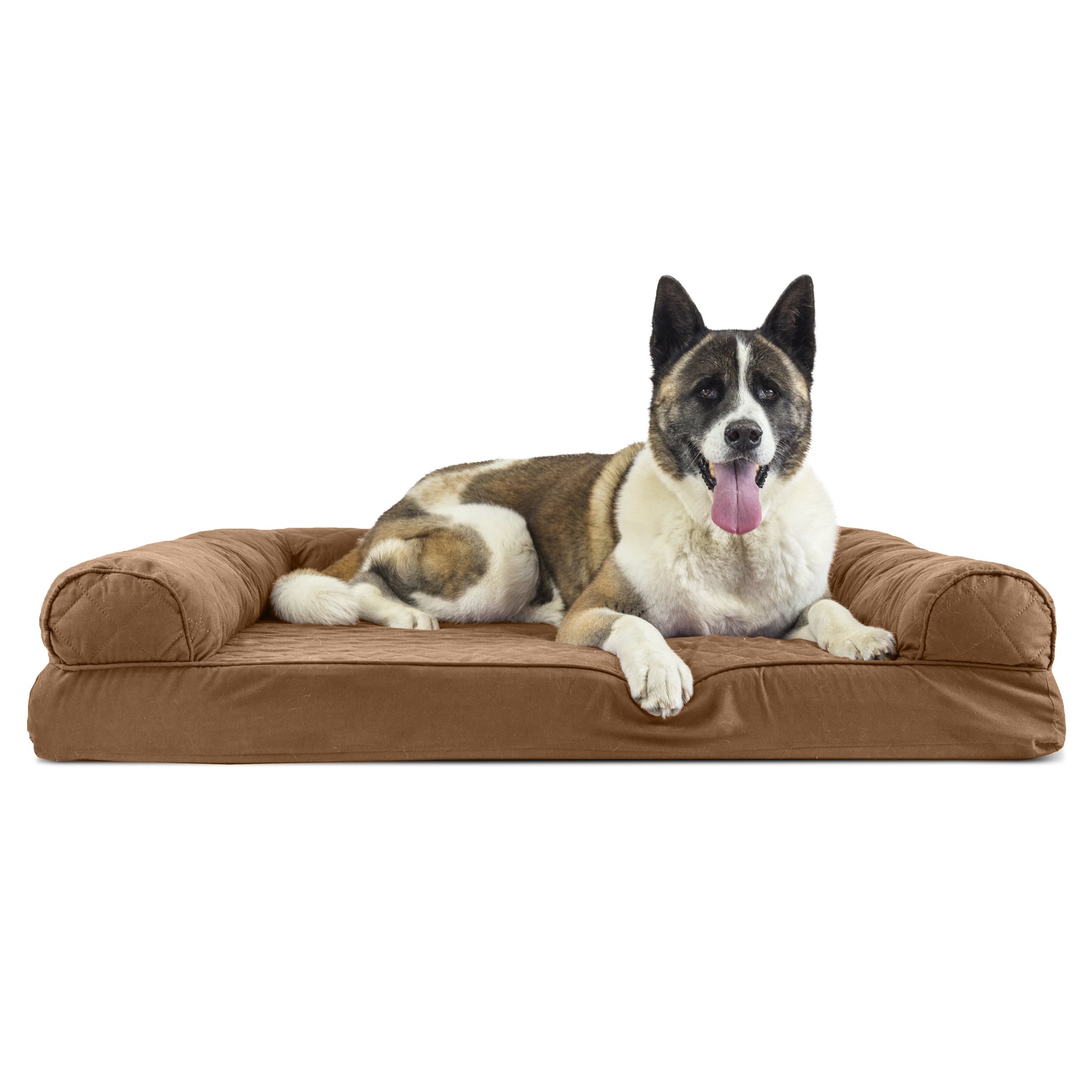 FurHaven Pet Dog Bed | Memory Foam Quilted Couch Sofa-Style Pet Bed for Dogs & Cats, Toasted