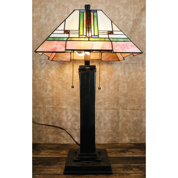 Frank Lloyd Wright Mission Style Pyramid Translucent Glass Side Table Lamp Decor