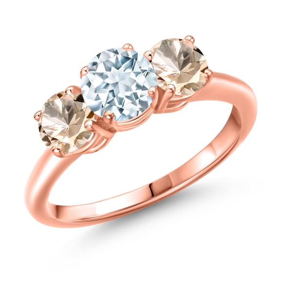 Gem Stone King 18K Rose Gold Plated Silver Sky Blue Aquamarine and Peach Morganite Engagement Ring for Women | 1.55 Cttw | Round 6MM | Gemstone March Birthstone | Size 5