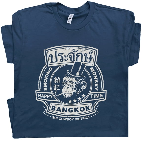 Bangkok Thailand T Shirt Funny Smoking Monkey Vintage Bar Pub Shirts for Men Women Cool Graphic Tee Novelty Beer