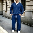 thumbnail image 7 of Zynoxe Mens Plus Size Tracksuit Sets Sports Solid Color V-neck Long Sleeve Sweatshirts Drawstring Wide Leg Pants Sweatsuit Sets with Pockets, 7 of 7