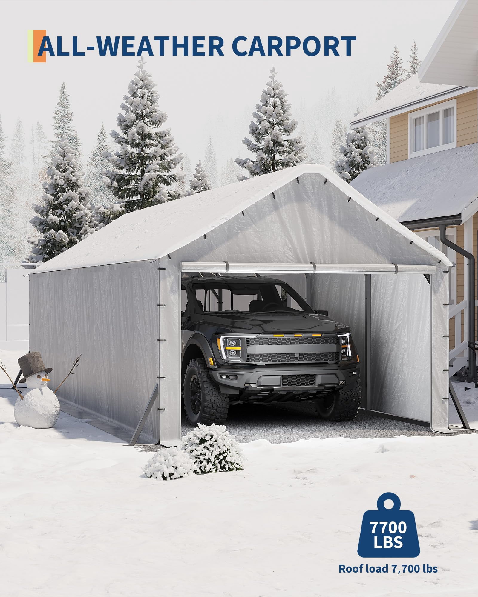 11'x20'x9' Vertical Roof Metal Carport, Enclosed Car Ports with Heavy Duty Steel Frame, for All-Weather, for Full-Size Pickup Trucks, Boats, and Tractors