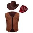 thumbnail image 4 of iiniim Boys Girls Cowboy Cowgirl Waistcoat Cow Flannel Vest Coat Fancy Dress Up Party Brown&Red 14, 4 of 6