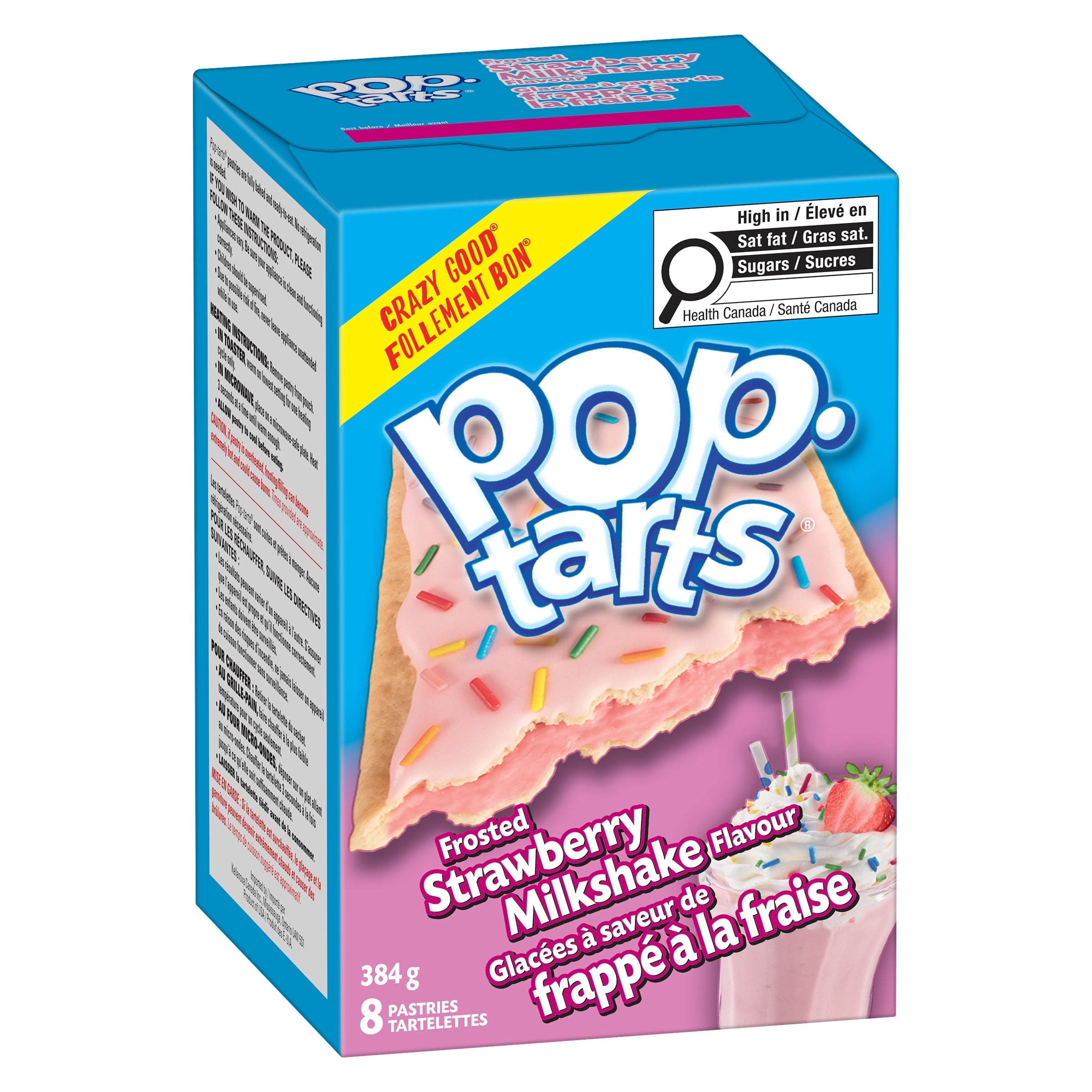 Pop-Tarts® Frosted Strawberry Milkshake Flavour Pastries, 384 g, 8 Pastries