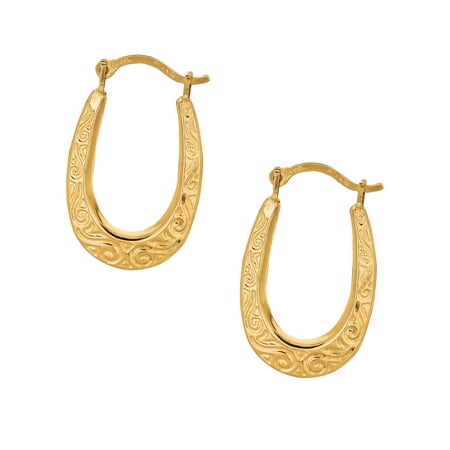 10K Yellow Gold Oval Hoop Fancy Earrings