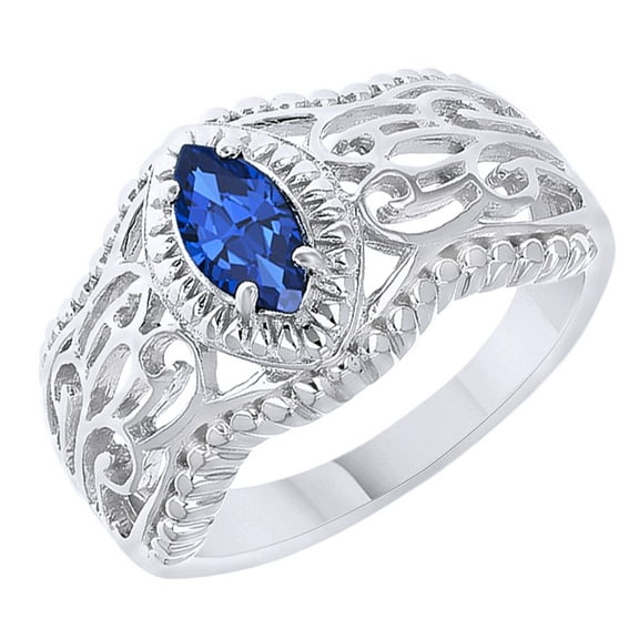 AFFY Marquise Cut Simulated Blue Sapphire Solitaire Ring in 14k White Gold Over Sterling Silver (0.57 Cttw) Size Ring - 4