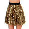 thumbnail image 3 of Women's Fashion High Waist Pleated Solid Color Short Skirt Loose Sequin Skirt High Waist Pencil Skirt A Line Mini Skirt Daily-Wear Flowy Shiny Glitter Mini Short Skirts Club Party Gold M, 3 of 7
