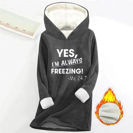 BLTIBY Sherp Lined Sweatshirt for Women Hooded Casual Fleece Pullover Thermal Printed Long Sleeve Tops Fall Winter Clothes Dark Gray 3XL