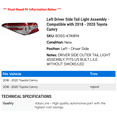 thumbnail image 2 of Left Driver Side Tail Light Assembly - Compatible with 2018 - 2020 Toyota Camry 2019, 2 of 2